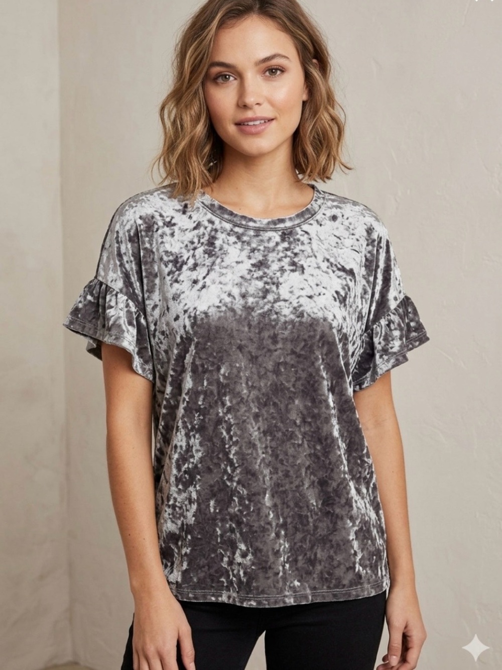 Crushed Velvet Short Sleeve Tee - Gray Alter’d State medium boho hippie comfort